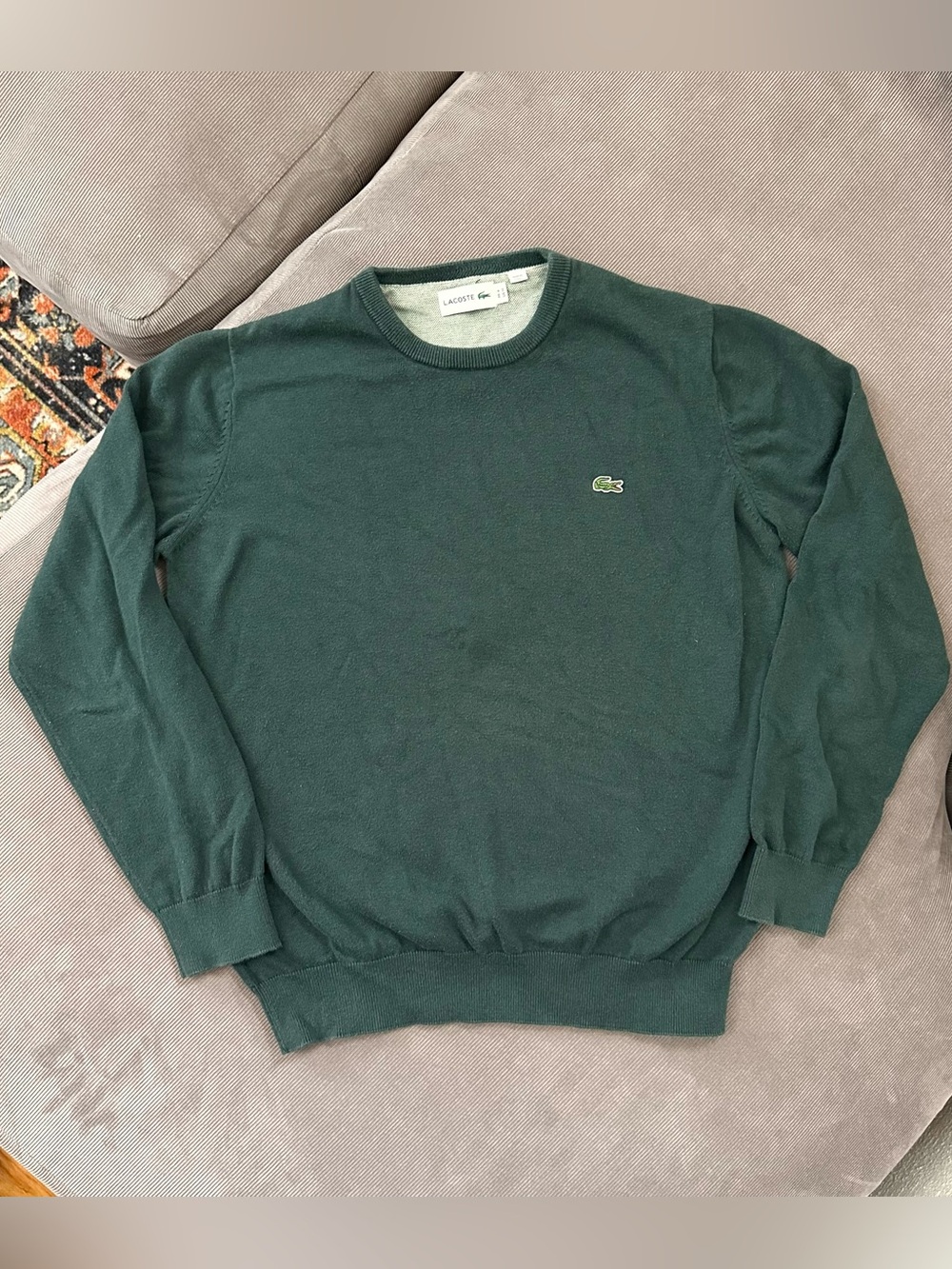 Lacoste Crewneck Sweater Mens M Green Long Sleeve Knit Cotton Pullover